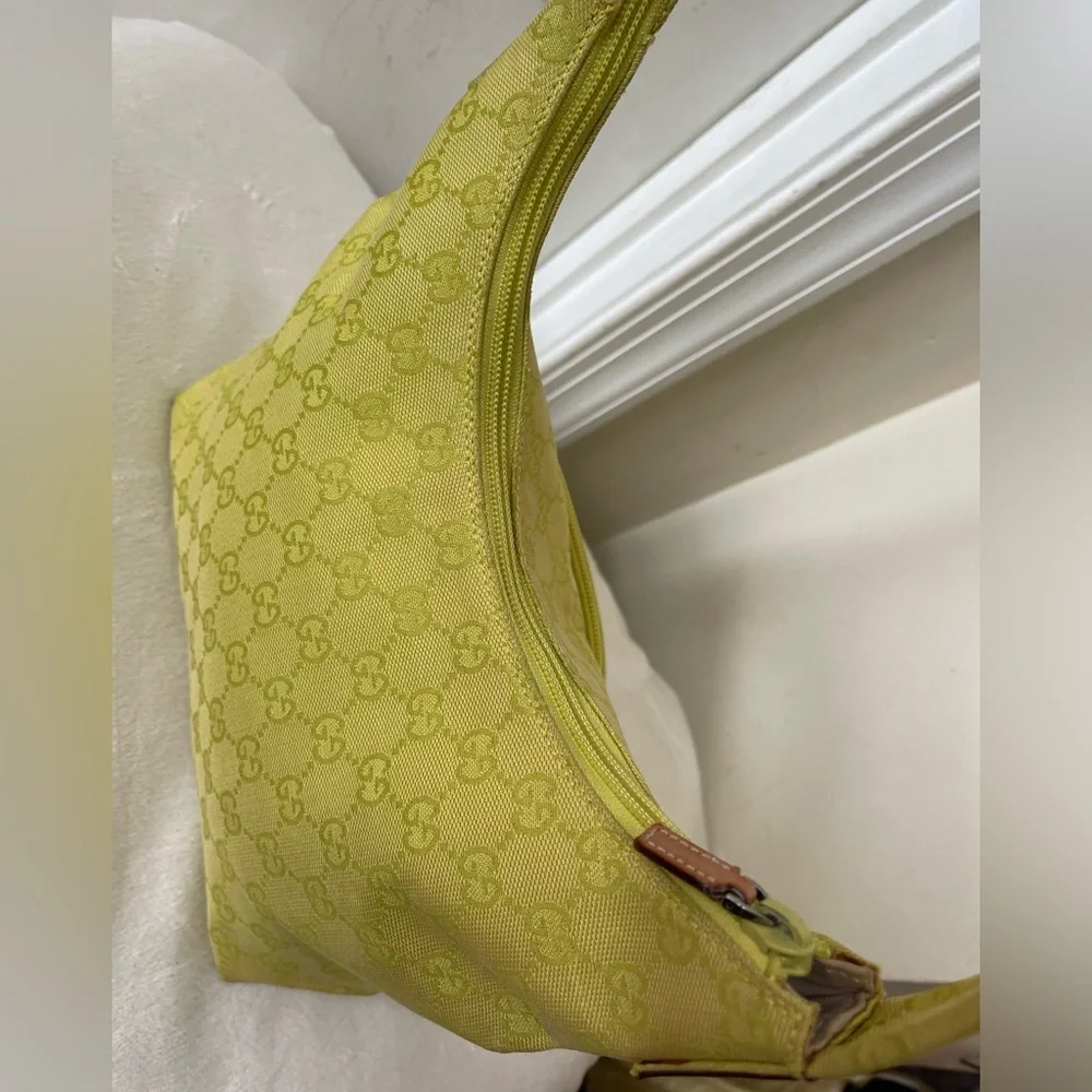 Gucci Lime Green Canvas Shoulder Bag EUC - Picture 4 of 16